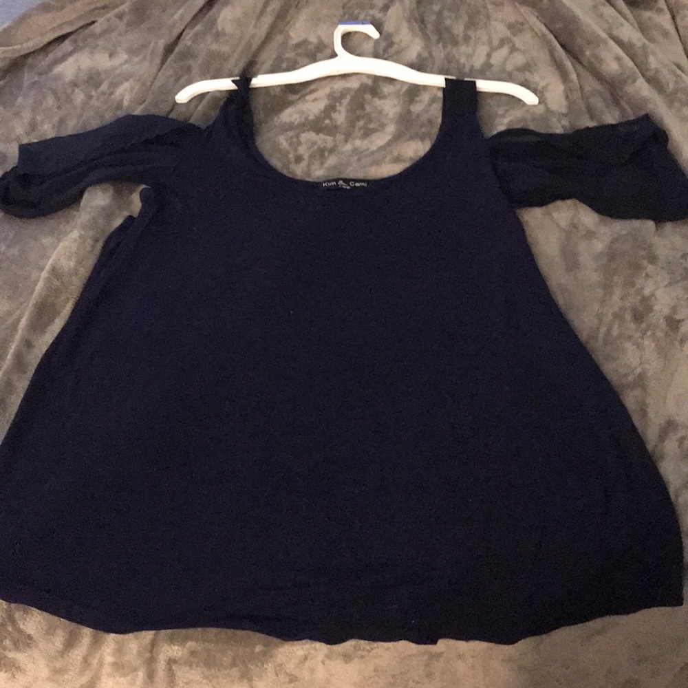 Blue cold shoulder tank top